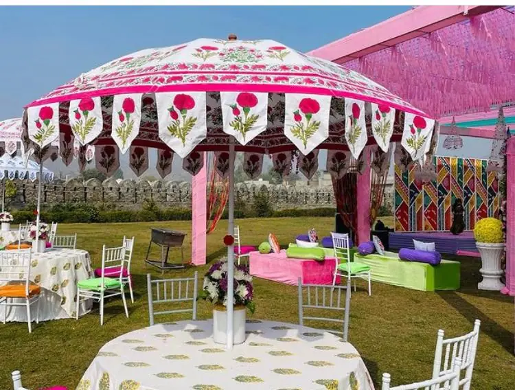 Outdoor wedding floral setup by Udaipur Decoration