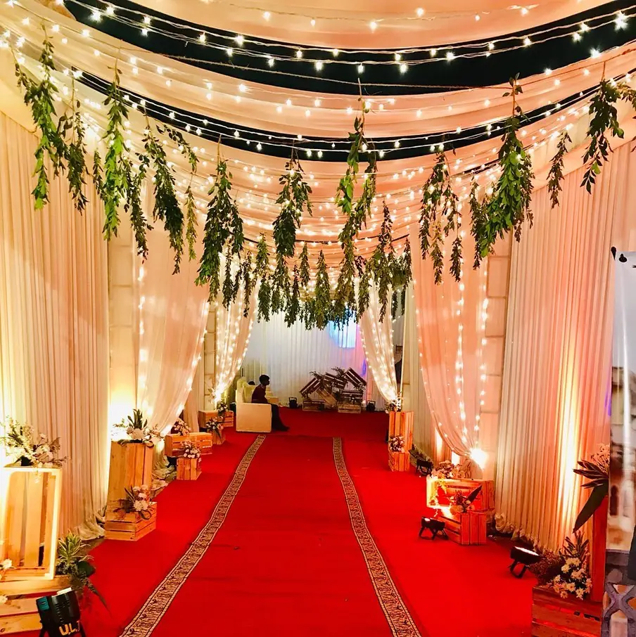 Red carpet entrance gallery decoration Udaipur