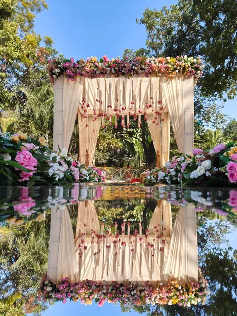 Mirror floor floral mandap wedding decoration Udaipur