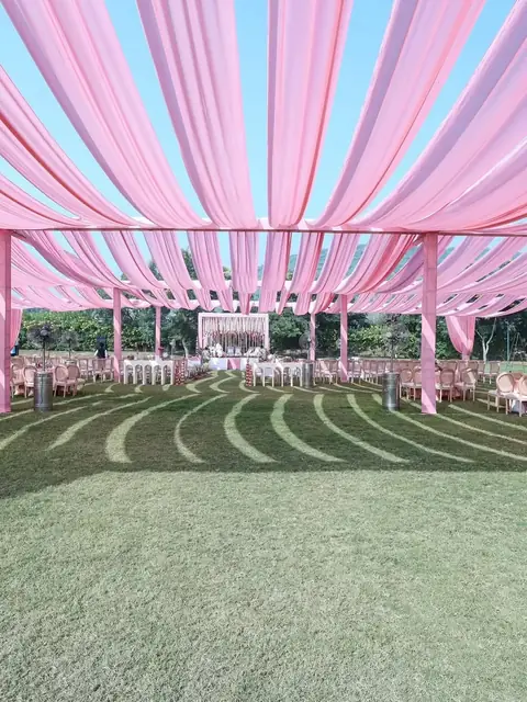 Pink yellow sangeet decoration Udaipur